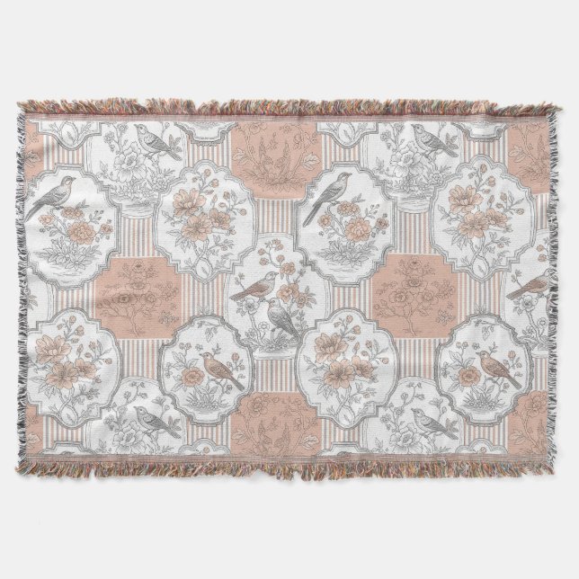 Couverture Fleur de oiseau vintage Toile rayée (3) (Devant)