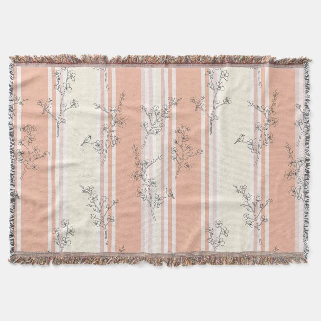 Couverture Fleur de oiseau vintage Toile Rayure (9) (Devant)