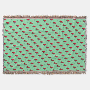 Couverture Fleur de pavot rouge et bleu sur vert turquoise