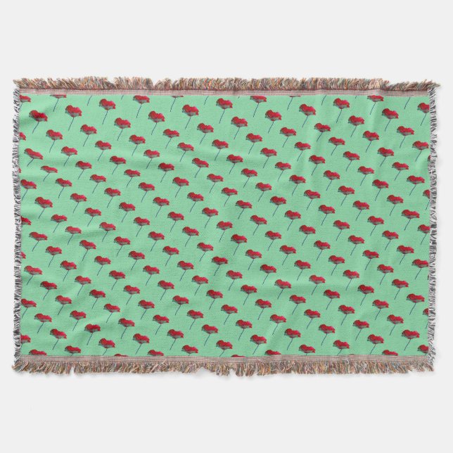 Couverture Fleur de pavot rouge et bleu sur vert turquoise (Devant)