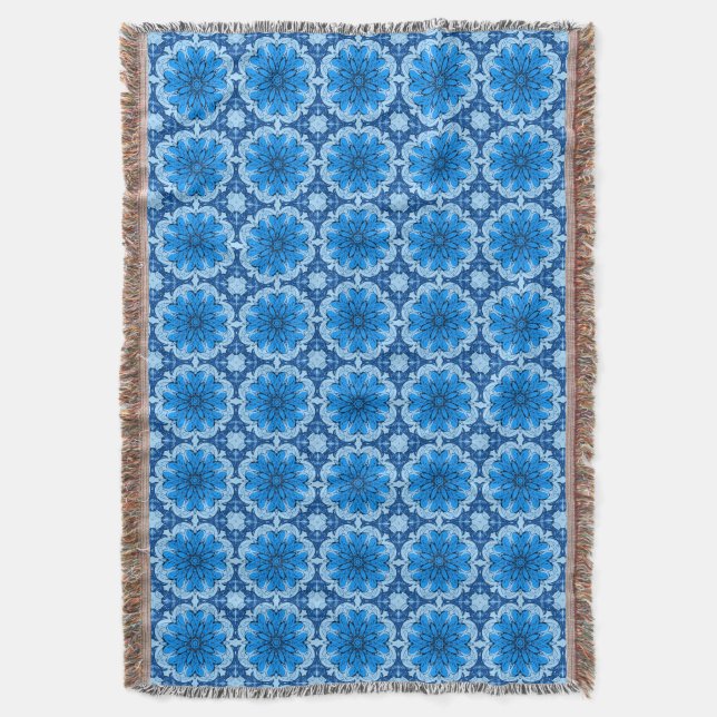 Couverture Fleur géométrique Motif en Cerulean & Bleu clair (devant Vertical)