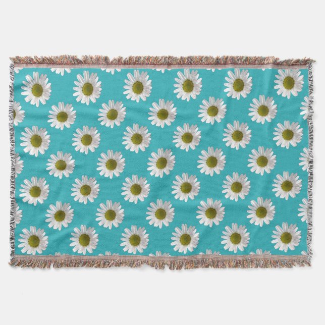 Couverture Fleur imprimé marguerite sur turquoise (Devant)