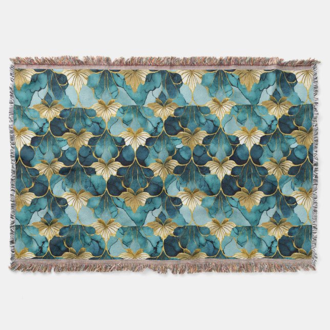 Couverture Fleur Japonaise Sarcelle Or (Devant)