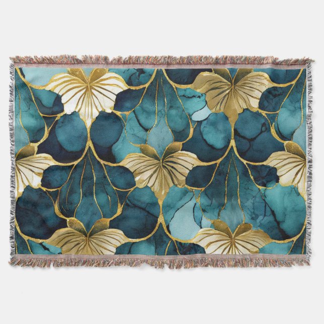 Couverture Fleur Japonaise Sarcelle Or (Devant)