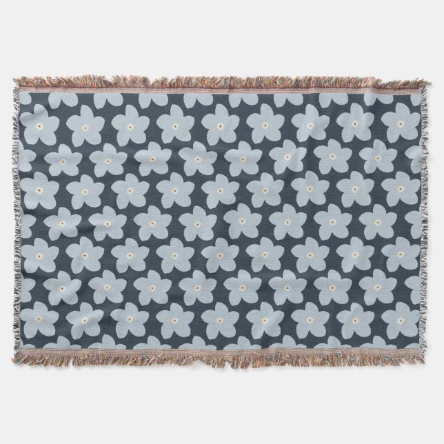 Couverture Fleur Rétro Bleu Clair Et Navy (Devant)