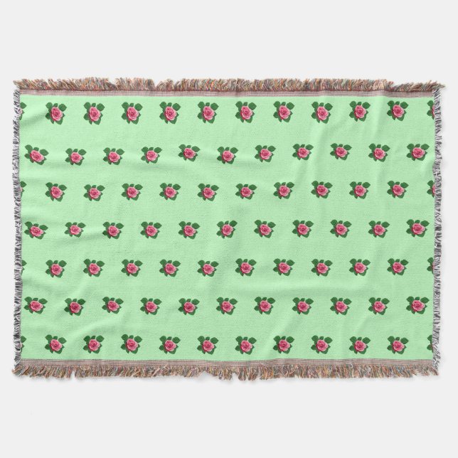 Couverture Fleur rose rose Motif sans couture sur vert clair (Devant)