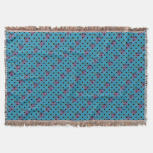 Couverture Fleur rose violet bleu vert et pois noirs
