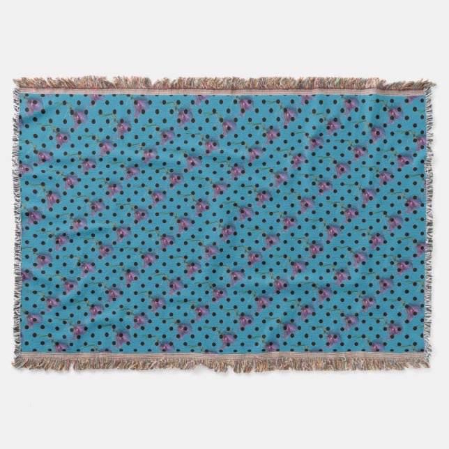 Couverture Fleur rose violet bleu vert et pois noirs (Devant)