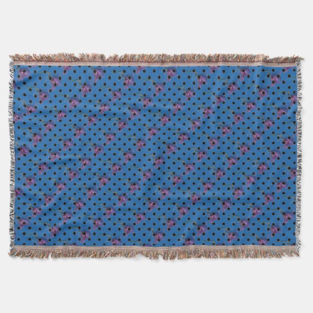 Couverture Fleur rose violet bleu vert et pois noirs (Devant)