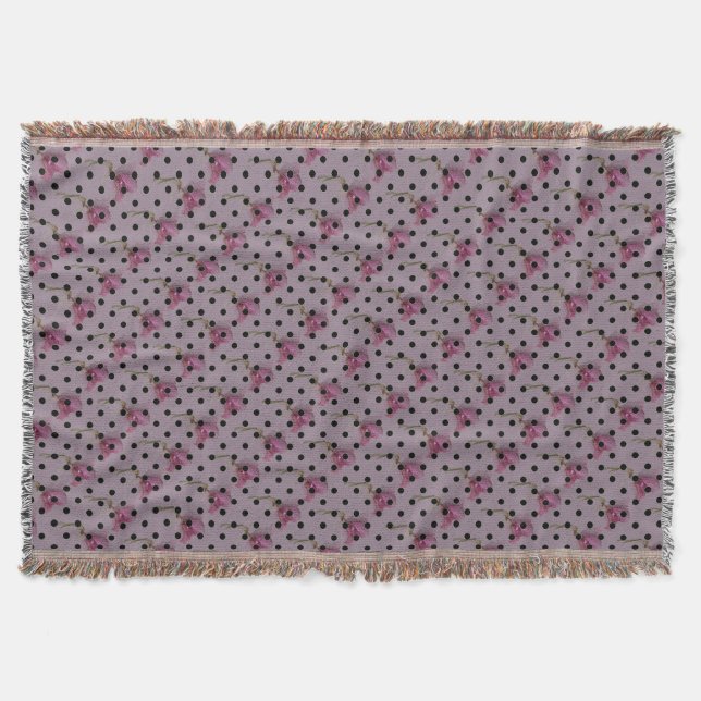 Couverture Fleur rose violet et pois noirs (Devant)