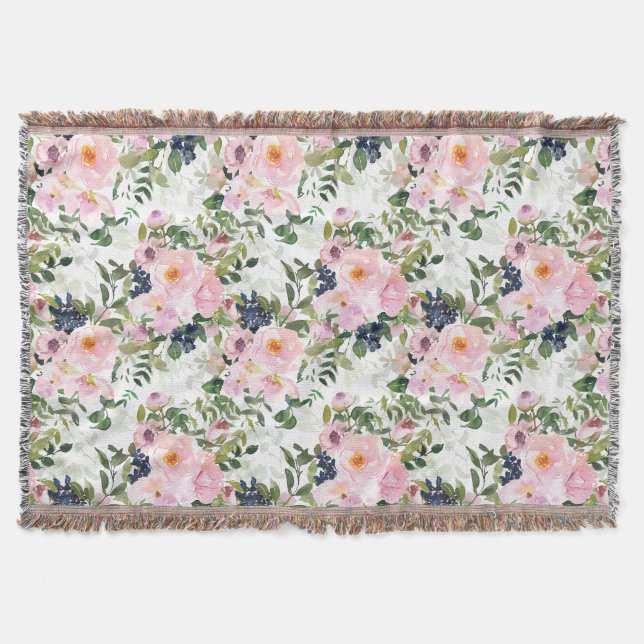 Couverture Fleurs aquarelles roses et bleues avec feuilles ve (Devant)