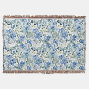 Couverture Fleurs Bleues Blancs Aquarelle Chic
