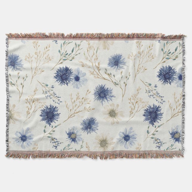 Couverture Fleurs Crème Bleue (Devant)