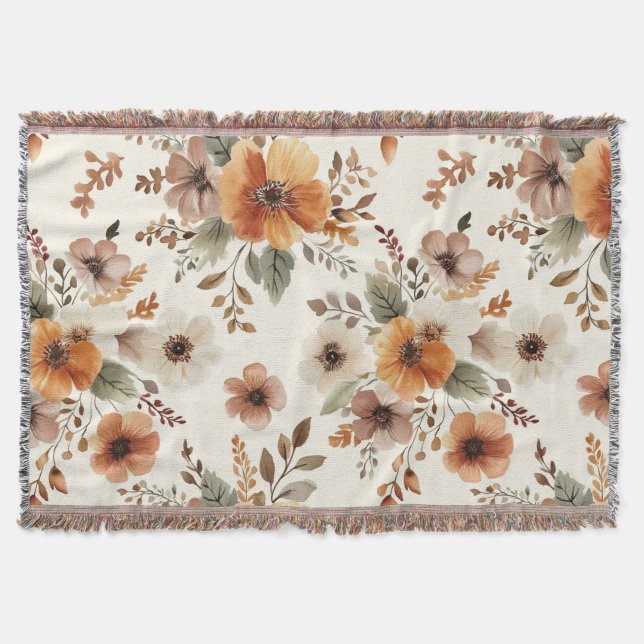 Couverture Fleurs Crème Orange (Devant)