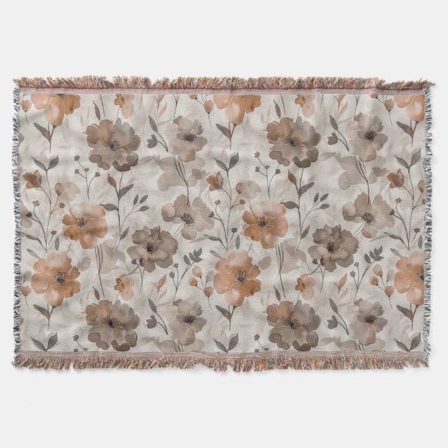 Couverture Fleurs Crème Orange Marron (Devant)