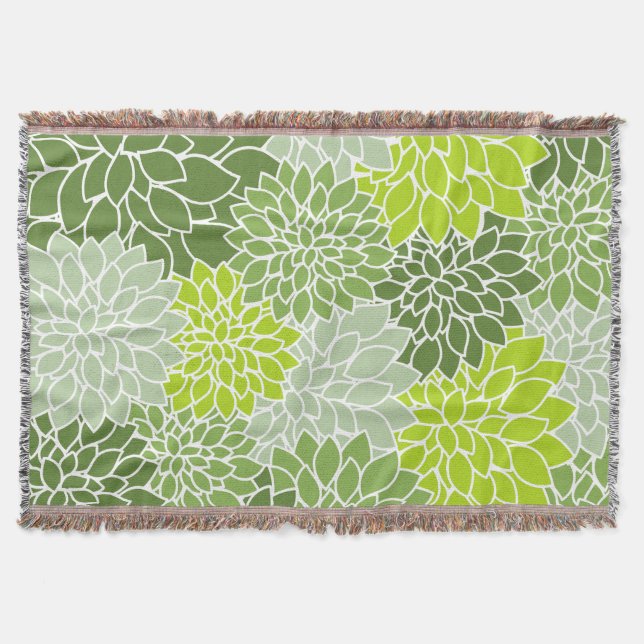 Couverture Fleurs Dahlia, Motif De Fleurs, Dahlia Verte (Devant)