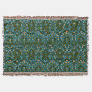 Couverture Fleurs d'Automne Vintage Bleu Vert William Morris