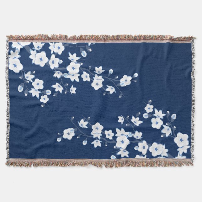 Couverture Fleurs de cerisier navales blanches Classique (Devant)