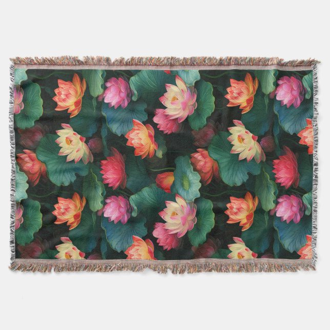 Couverture Fleurs de Lotus Rose Ethéal, Inspiré Art Nouveau (Devant)