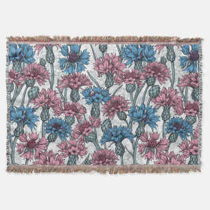 Couverture Fleurs de maïs roses et bleues, fleurs sauvages su