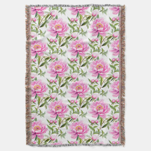 Couverture Fleurs de pivoines roses avec Feuilles verts Sage
