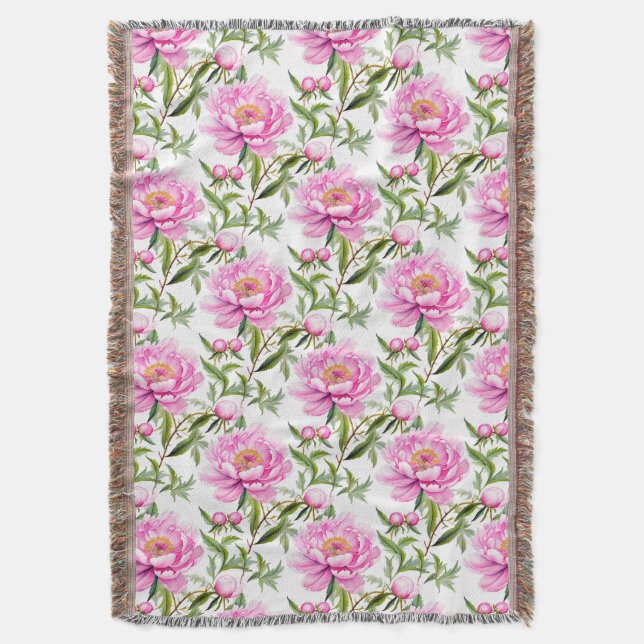 Couverture Fleurs de pivoines roses avec Feuilles verts Sage (devant Vertical)