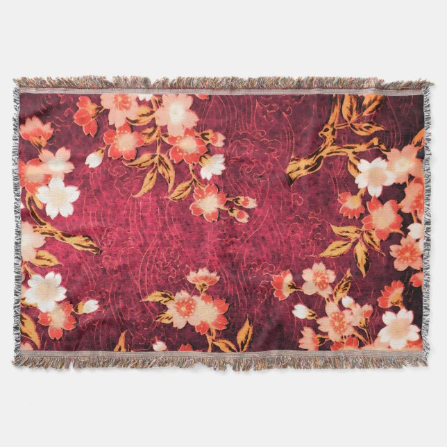COUVERTURE FLEURS DE PRINTEMPS ROUGE ROSE BLANC, FLORALE JAPO (Devant)
