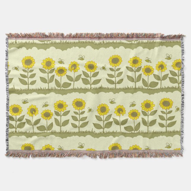 Couverture Fleurs de soleil, abeilles, motif mignon sans soud (Devant)