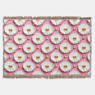 Couverture Fleurs d'orchidées blanches sur fond rose avec or