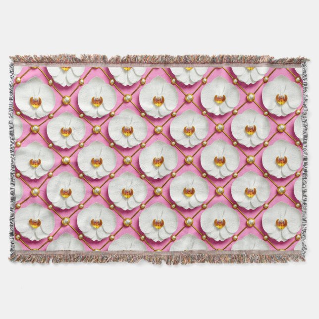 Couverture Fleurs d'orchidées blanches sur fond rose avec or (Devant)