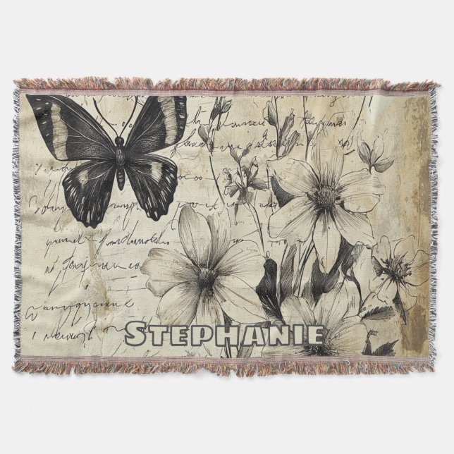 Couverture Fleurs et papillons rustiques - Papier vieilli (1) (Devant)