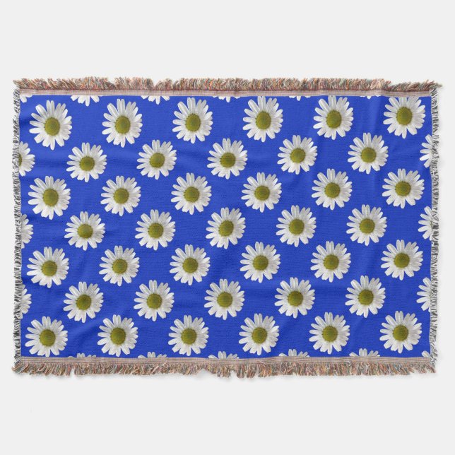 Couverture Fleurs imprimés floraux marguerites sur le bleu co (Devant)