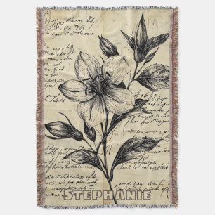 Couverture Fleurs Marron Antique Calligraphie Parchemin