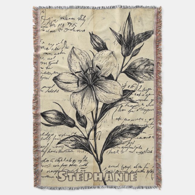 Couverture Fleurs Marron Antique Calligraphie Parchemin (devant Vertical)