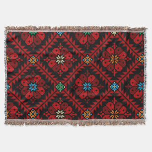 Couverture Fleurs rouges Palestine Broderie tatreez Motif