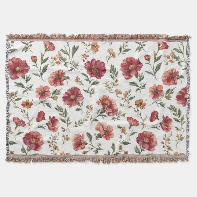 Couverture Fleurs Rouges Rayures (Devant)