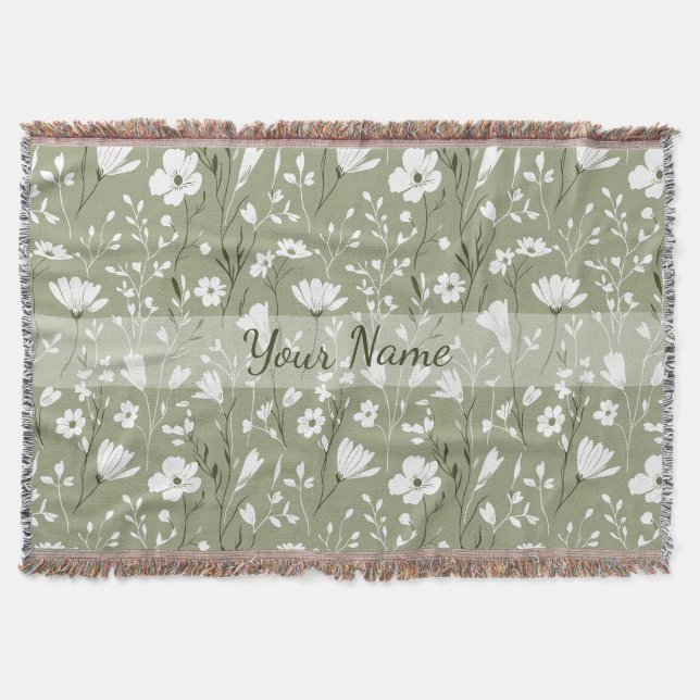 Couverture Fleurs sauvages boho vert sauge personnalisées (Devant)