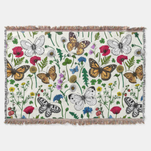 Couverture Fleurs sauvages et papillons sur blanc