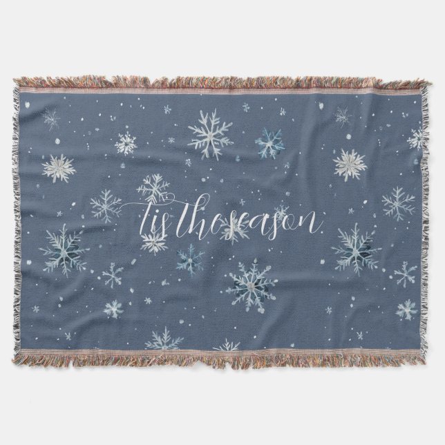 Couverture Flocons de neige argentés bleus d'hiver Noël (Devant)