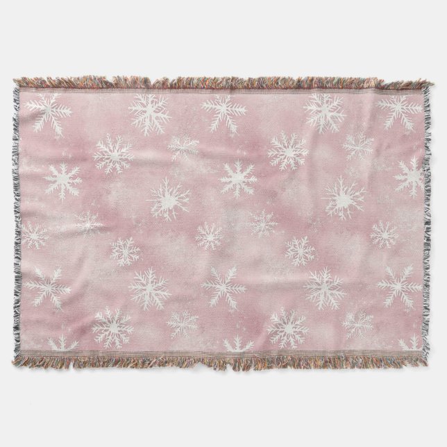 Couverture Flocons de neige roses blancs de Noël (Devant)
