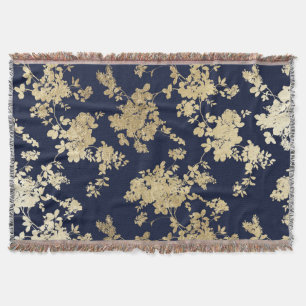 Couverture Floral chic vintage minable d'or de faux de bleu