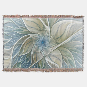 Couverture Floral Dream Motif Abstrait Blue Khaki Fractal