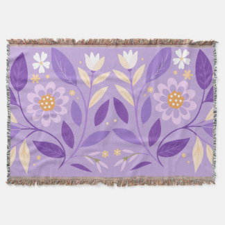 Couverture Floral Folk Violet tissé Lait Blanche
