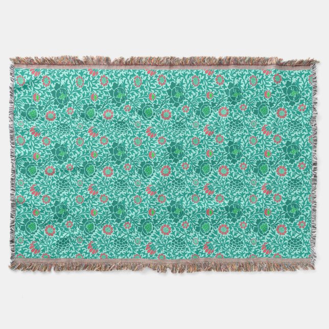 Couverture Floral jacobéen, Turquoise, Aqua et Coral (Devant)