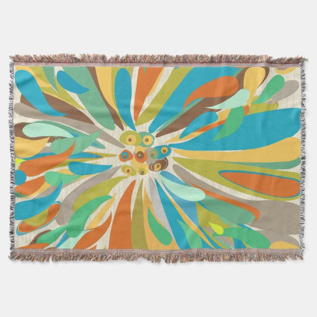 Couverture Floral Orange Turquoise Lime et violet Motif (Devant)