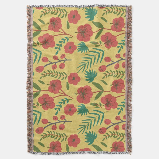 Couverture Floral sans couture motif rouge jaune vert fleurs (devant Vertical)