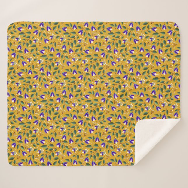 Couverture Florale Sherpa en Jaune et Violet  (Devant (Horizontal))