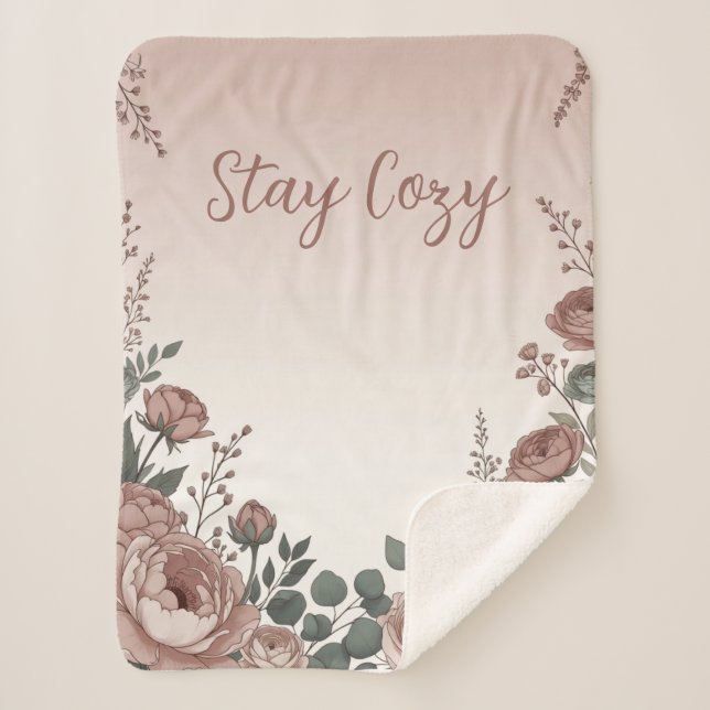 Couverture Florale Sherpa « Stay Cozy » (Devant)