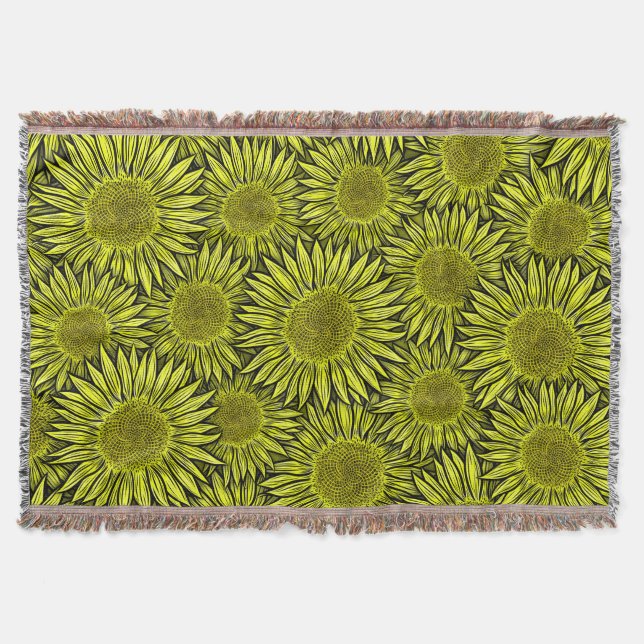 Couverture Flore Rustique Tournesol Jaune Main tirée (Devant)