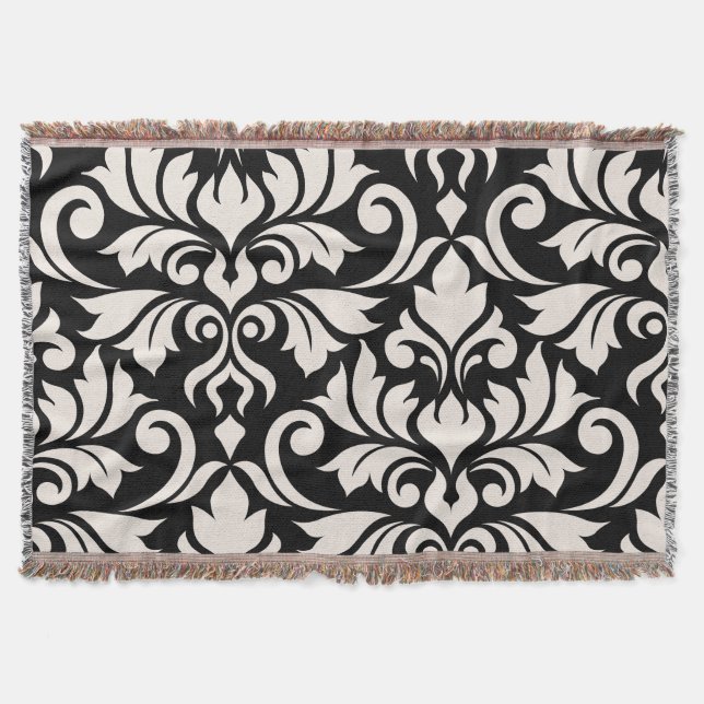 Couverture Flourissant Damask Art I Cream sur Black (Devant)